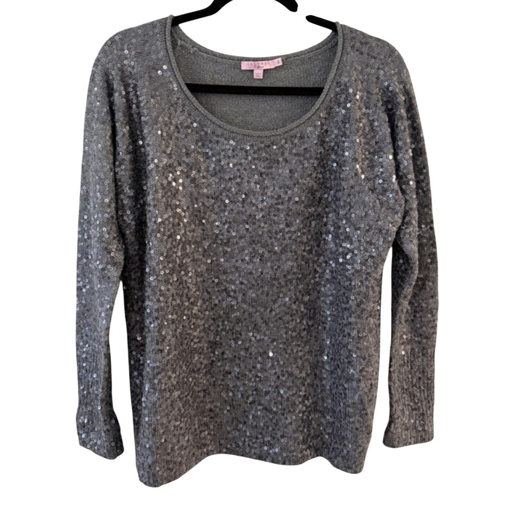 Calypso St Barth Women Small Grey Sequin Scoop Neck Pullover Sweater